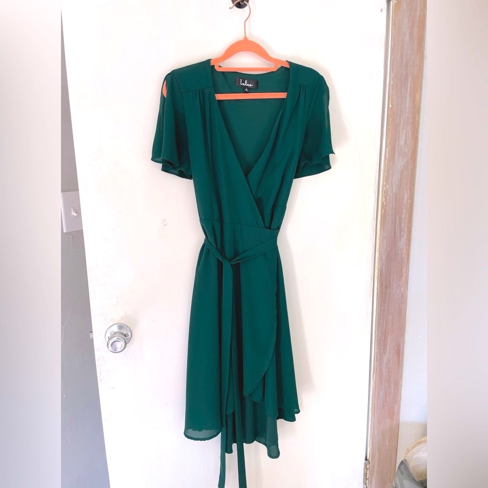 CLOSET CLEAR OUT Forest Green delicate wrap dress